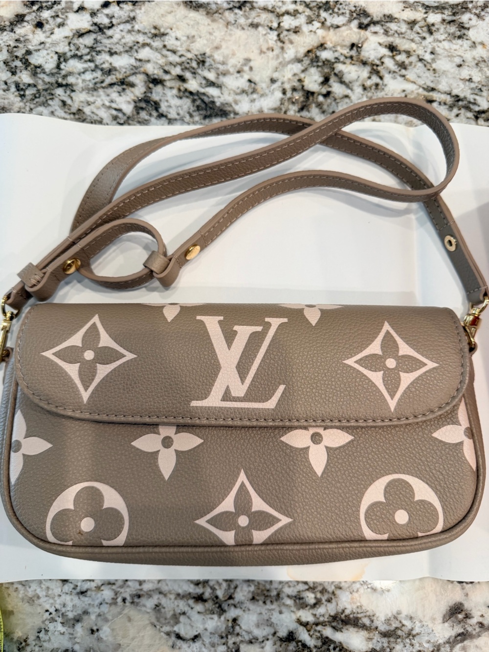 Louis Vuitton Taupe and Cream Monogram Crossbody Pouch